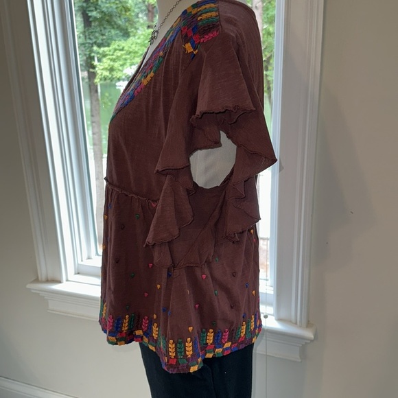 Anthropologie Cotton Embroidered Boho Tee, Small, NWOT - Picture 3 of 7